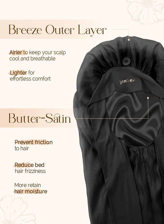 YANIBEST Silk Bonnet for Sleeping Women Satin Lined Braid Bonnet with Breathable Tie Band for Curly Hair Black - Image 3